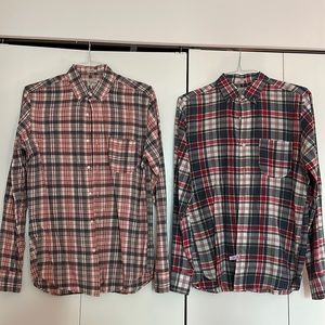 Bundle of 2 red and gray plaid j. Crew button down India made shirts
